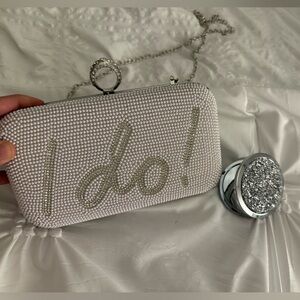 White Beaded Clutch with 'I do!' Design